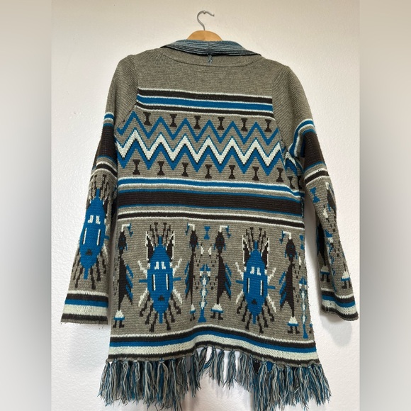 Aztec Patterned Gray and Blue Women's Sweater - Picture 3 of 4